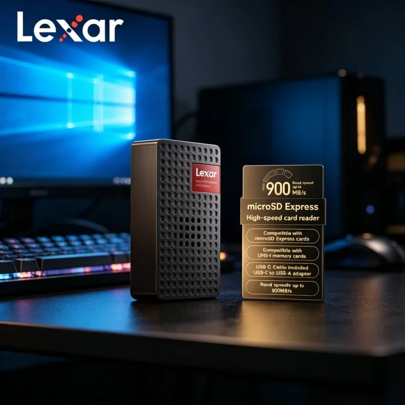Lexar microSD Express Memory Card Adapter USB3.2 Up To 900MB/s Transfer Rate Cooling Fan For 4K Video Footage Fast Transfer