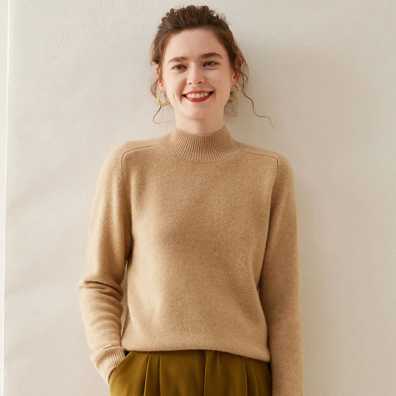 2024 Autumn/Winter Half Turtleneck Cashmere Sweater For Women 100 Pure Cashmere Winter Double Strand Thickened Cashmere Sweater