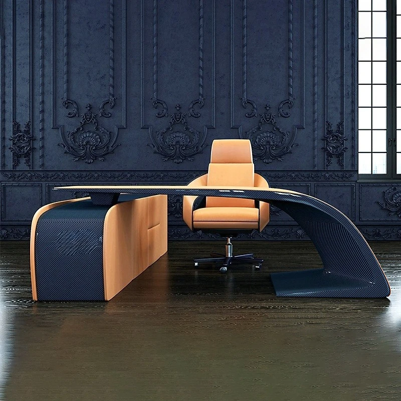 Light luxury study desk leather surface boss president computer desk