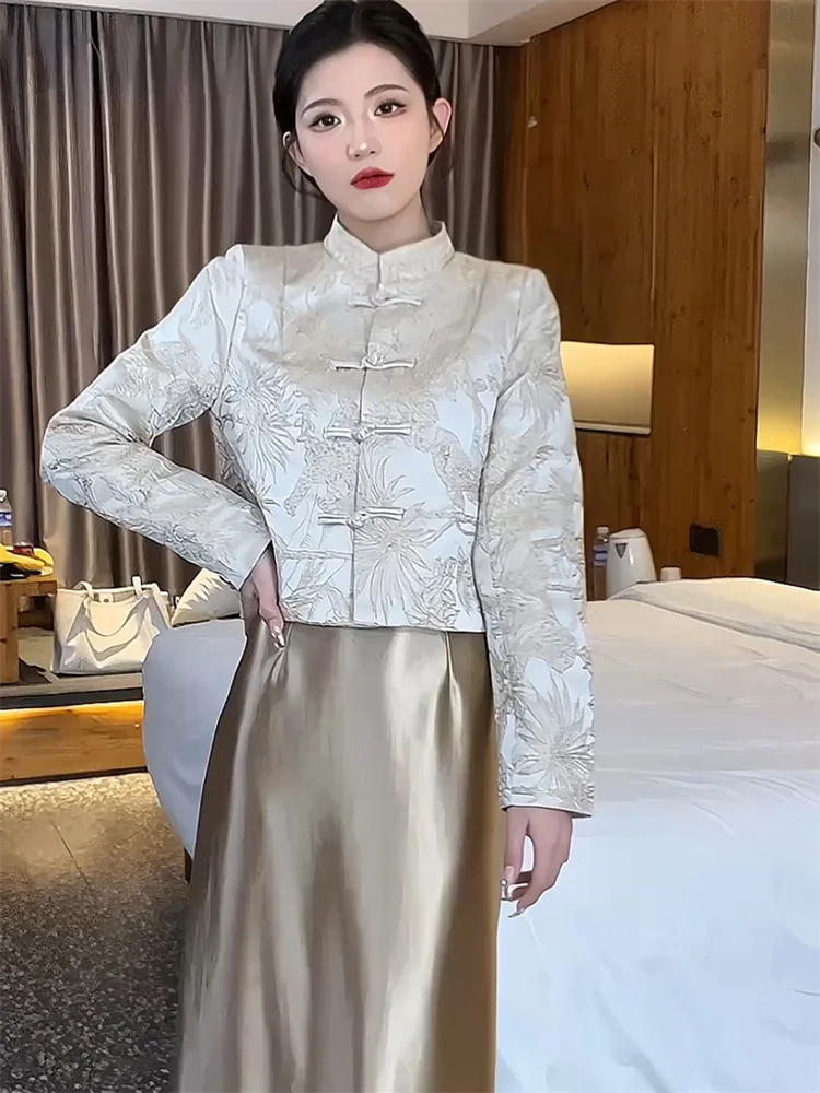 

Новый китайский Sle Golden Long Sve женский джанет Ele Zen Spirit Spring Faion ретро национальный тренд на пуговицах irt