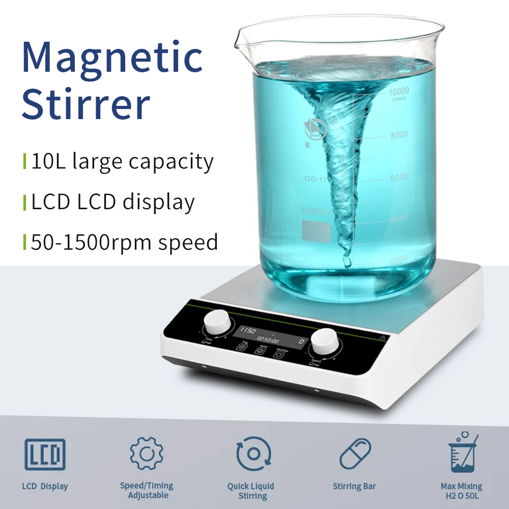 10L Magnetic Stirrer Digital Lab High Volume Magnetic Mixer 1500RPM Adjustable Magnetic Stirrers EU Plug Laboratory Machine