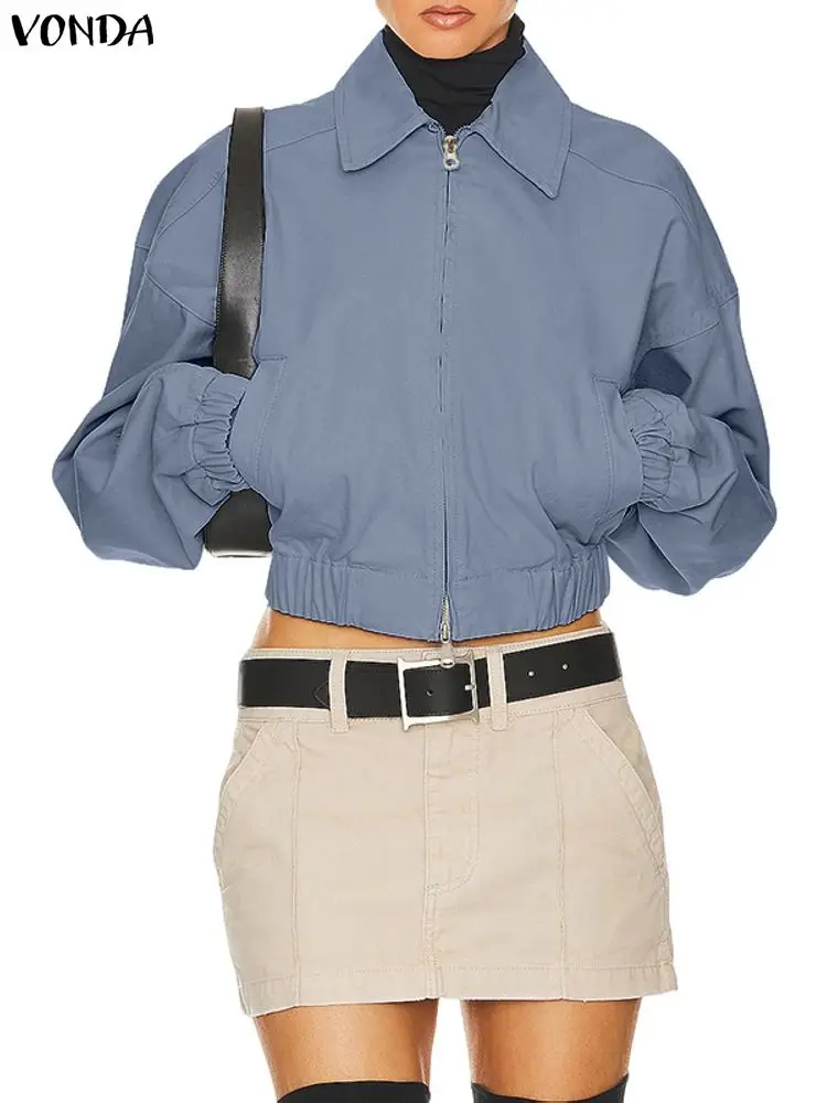 

VONDA High Street Women Zipper Elegant Jackets 2025 Autumn Long Sleeve Solid Coats Elegant Office OL Pockets Casual Outerwears