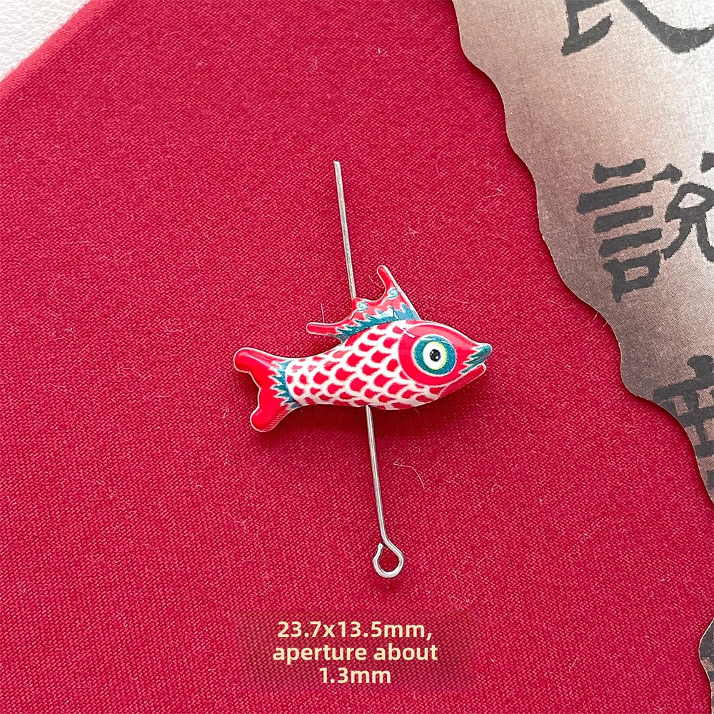 8 PCS Chinese Style Hand Drawn Oil Dripping Ceramic Fish Beads DIY Fashion Jewelry Making Necklace Bracelet Accessory Materials