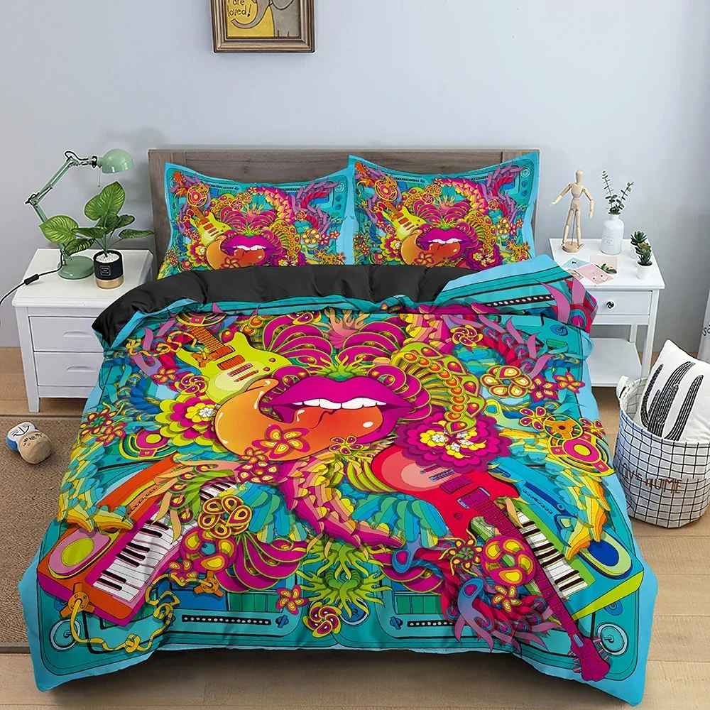 Mushroom Duvet Cover Set Trippy Drawing Hippie Design Psychedelic Bedding Set Comforter Quilt Cover Single Double Queen King 5