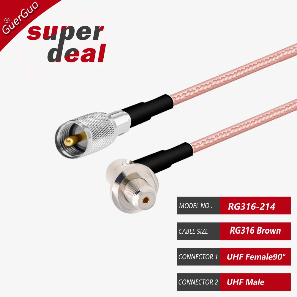 RG316 Cable UHF Male Female RF Coaxial RG316 Cable PL259 Male to SO239 Female Right Angle Car Radio Antenna Extension Cable