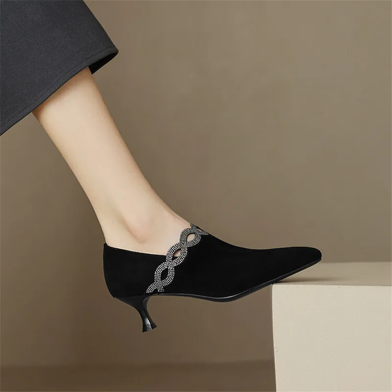 2024 New Spring Sheep Suede Women Shoes Pointed Toe Women Pumps Shoes for Women Deep Mouth Loafers Ankle Boots Zapatos De Mujer