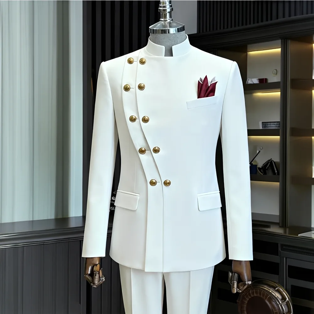 

Men's White Suit — Double-Breasted Blazer & Trousers — Wedding Groom's Formal Attire — 2026 Latest Design — 2-Piece Set