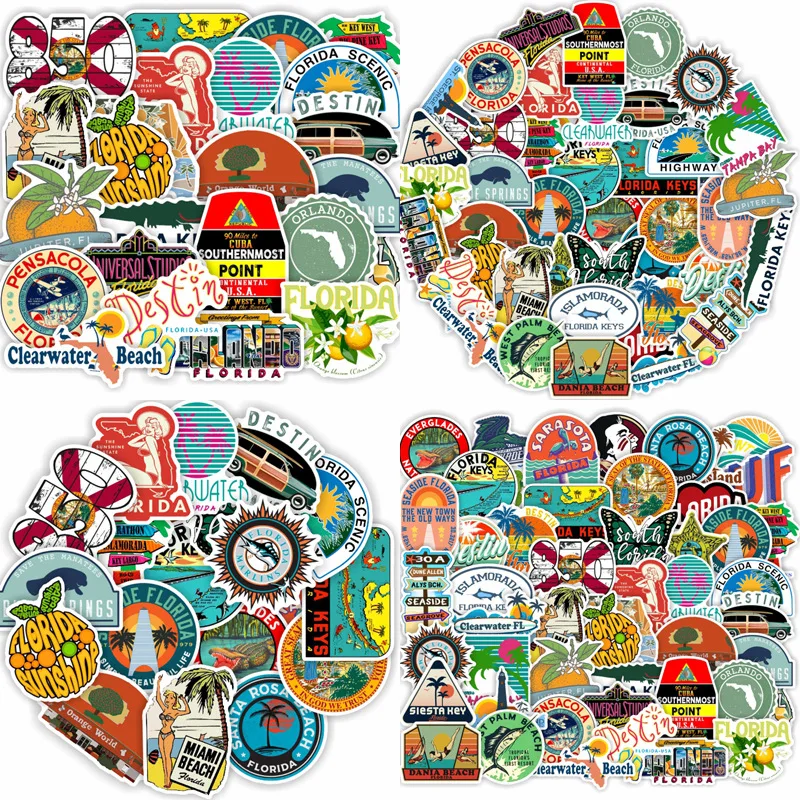 10/30/50pcs Florida Stickers Laptop Bicycle Guitar Skateboard Sticker Kid DIY Graffiti Waterproof Stickers Toy