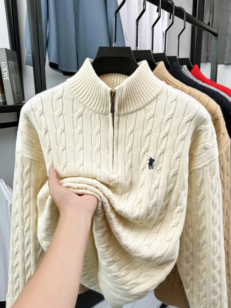 Hochwertige Markenmode 2026 Retro Stehkragen Reißverschluss Bestickter Pullover Personalisierter Exquisiter Jacquard Herbst-Winter-Strickwaren – Detail 3