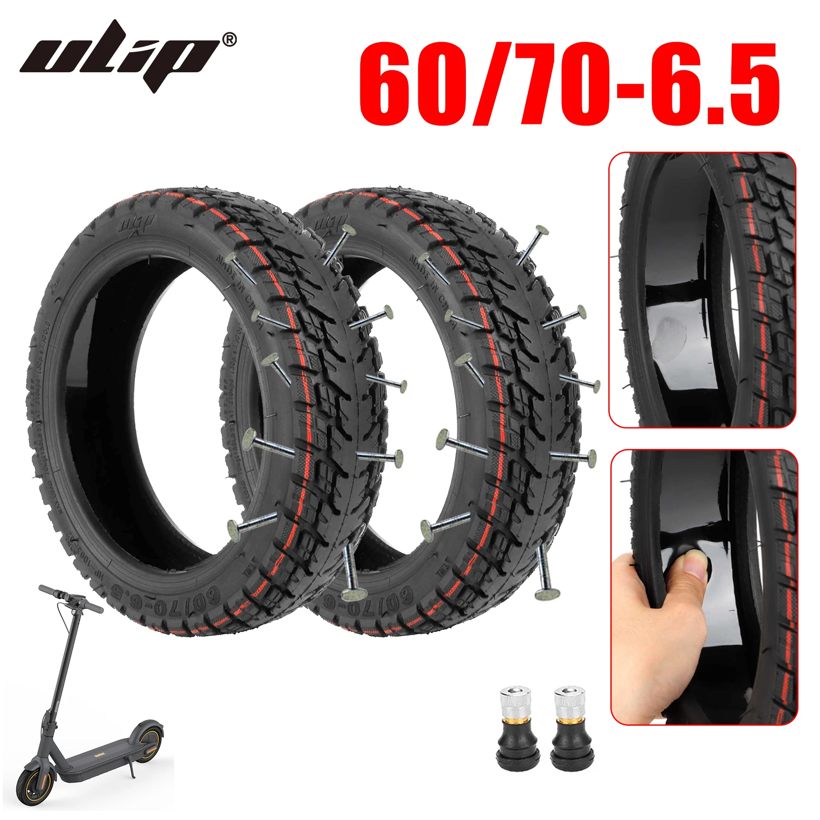 

Ulip 10 Inch 60/70-6.5 Self-Healing Off-road Tire Thickened Tubeless Tire For Ninebot Max G30 Scooters Built-in Self-repair Glue