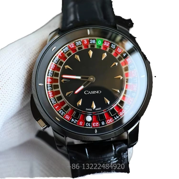

Custom Automatic Roulette Game 20mm Leather Strap Stainless Steel Case High Quality Luxury Iced Out Casino Mechanical Watch