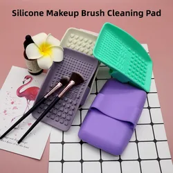 1PC Portable Silicone Makeup Brush Cleaning Plate with Hand Holder Square Corner Makeup Brush Cleaning Pad for Deep Cleaning