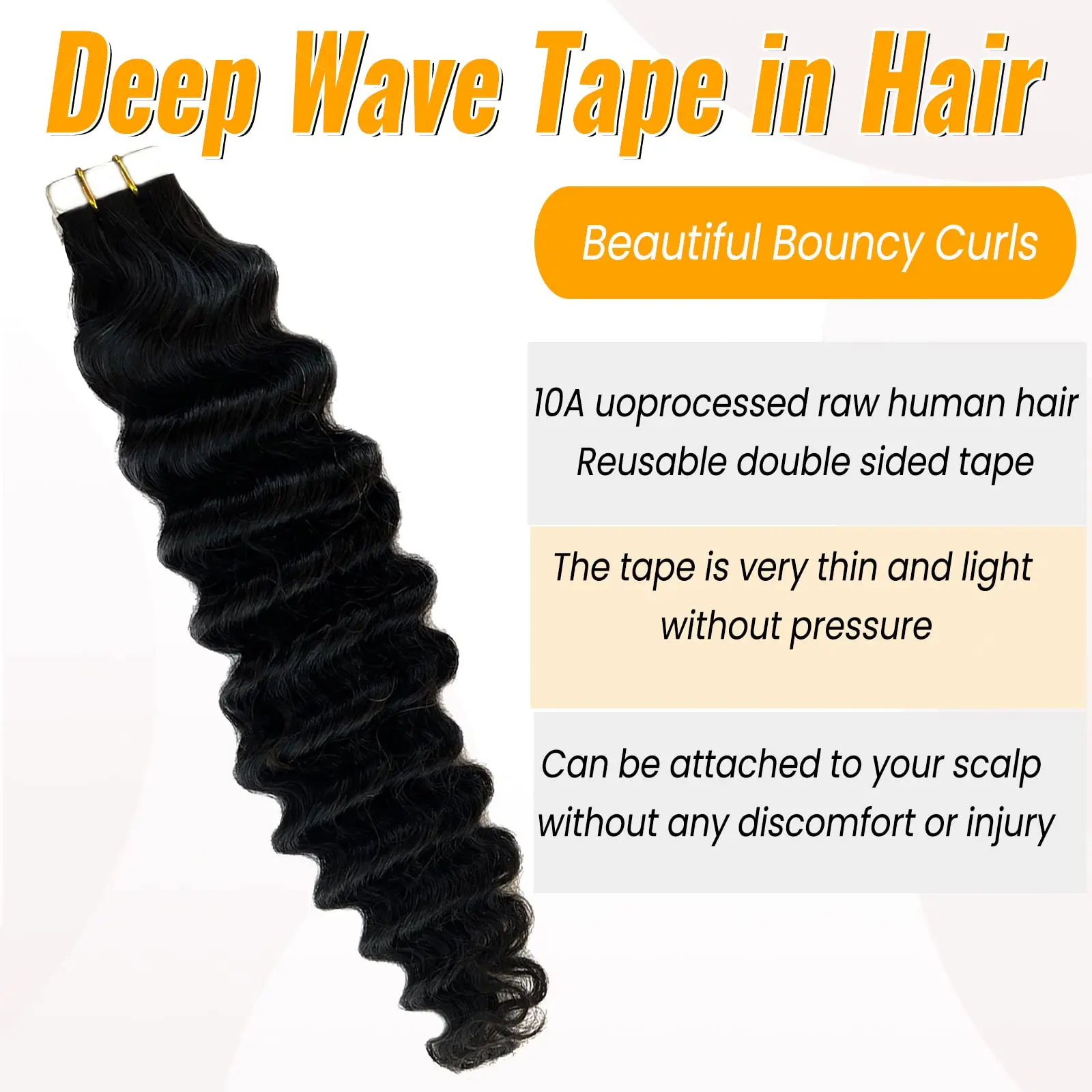 Deep Wave Tape In Human Hair Extensions Remy Adhesive Invisible 100% Remy Natural Human Hair 20Pcs/Set High Quality For Women