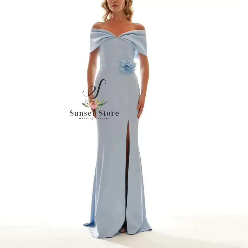 

Customized Off the Shoulder Evening Dresses with Slit 3D Flower Mermaid Wedding Guest Gown Cap Sleeve Mother of the Bride Dess