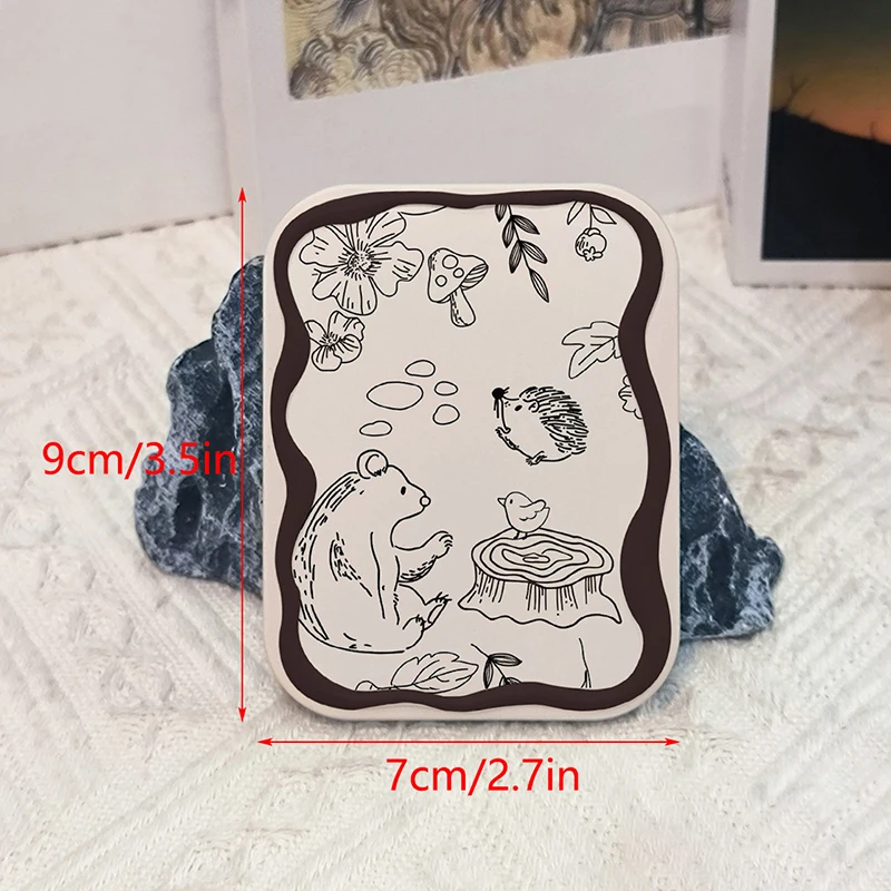 Cartoon Hedgehog Pattern Flip-Top Folding Makeup Mirror Portable Pocket Mirror Rectangle Cosmetic Mirror With Comb For Women