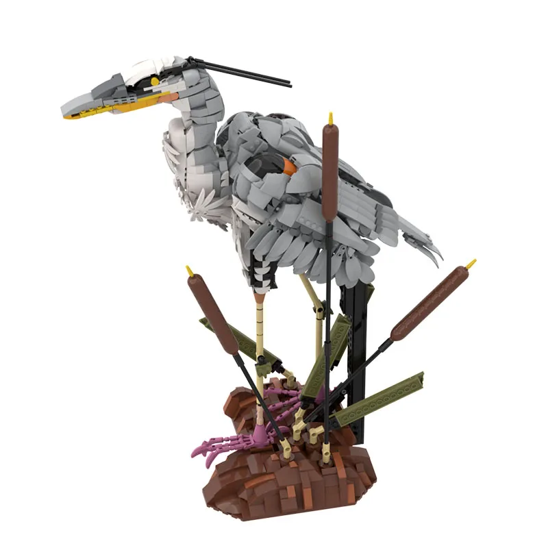 MOC Grey Heron Building Blocks Realistic Bird Model Kit for Adults DIY Advanced Puzzle Nature Home Office Decor