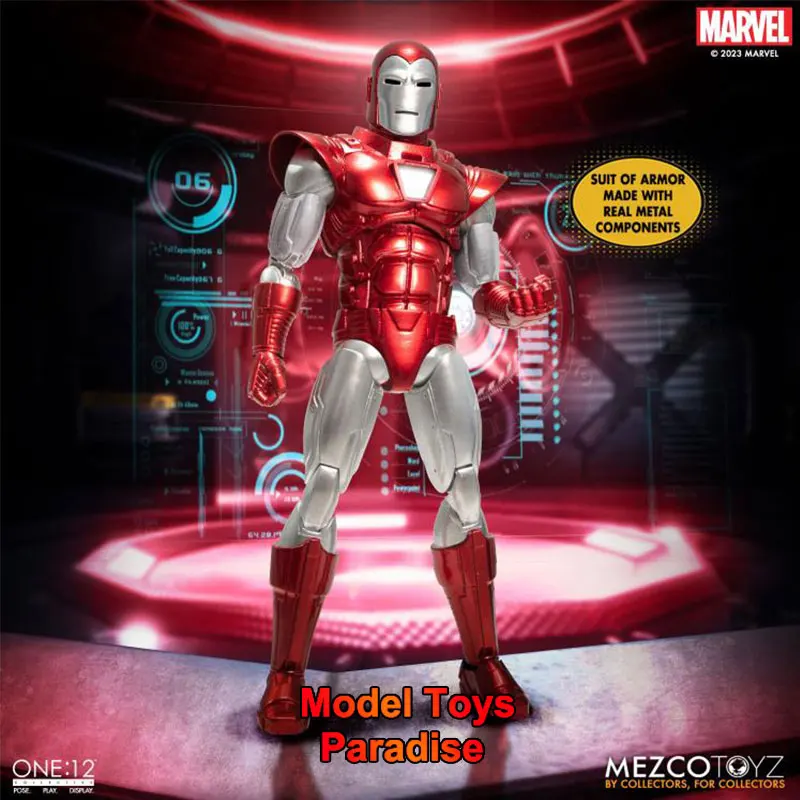 Original Mezco 1/12 Soldier Iron Man Tony Super Hero Silver Centurion Full Set 6inch Collectible Action Figure Model