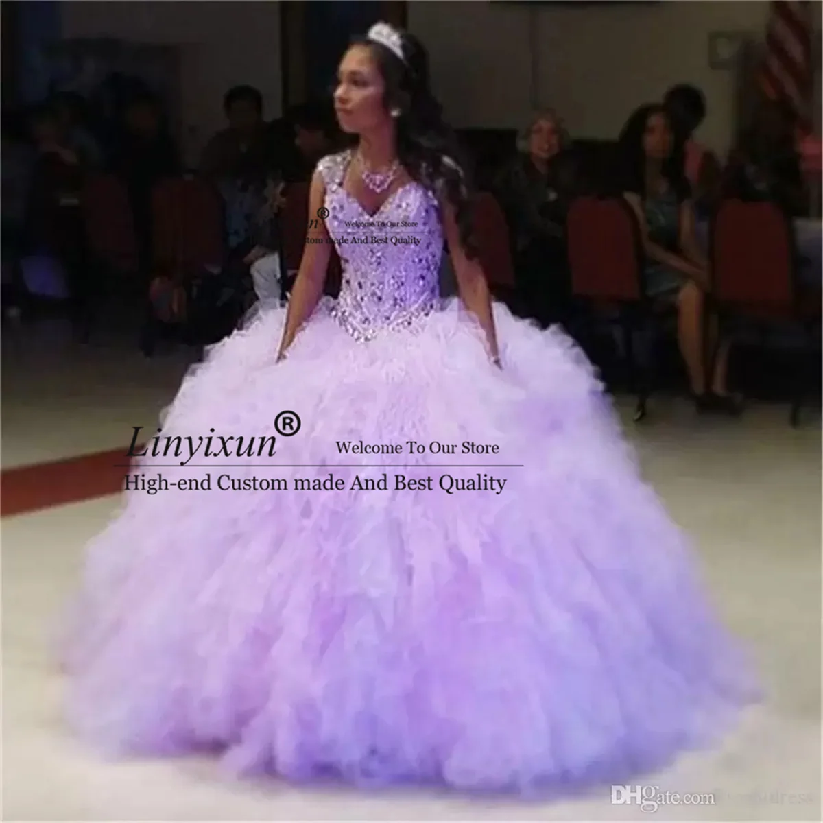 

Светильник-Фиолетовое бальное платье, платья для Quinceanera, украшенные бисером, со стразами, милое платье 16, без рукавов, со шнуровкой, пышная юбка, платье 15 лет