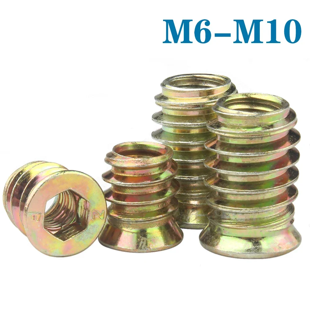 10-50Pcs M6 M8 M10 Zinc Alloy Iron Inside Carbon Steel Hex Socket Drive Insert Nuts Threaded For Wood Furniture