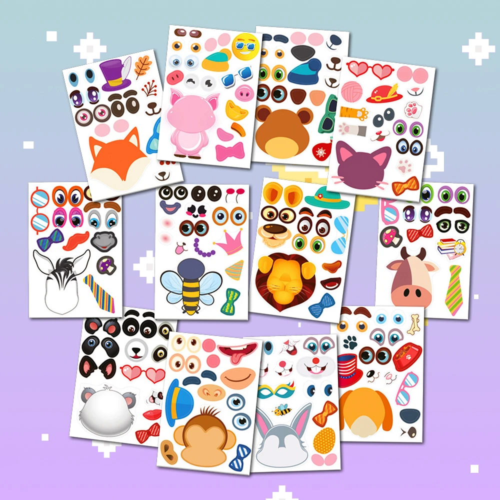 Kids DIY Stickers Puzzle Games Make-a-Face Animal  Assemble Jigsaw Children Gifts Recognition Training Education Toys for Girls