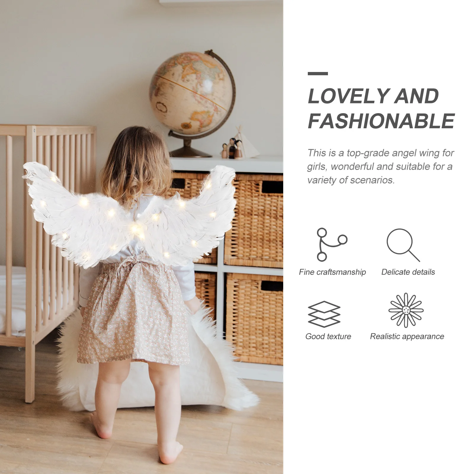 

1pc Wings For Girls Glowing Fairy Prop Party Cosplay Accessory Plume Decor Dance Performance Supply Warm Light