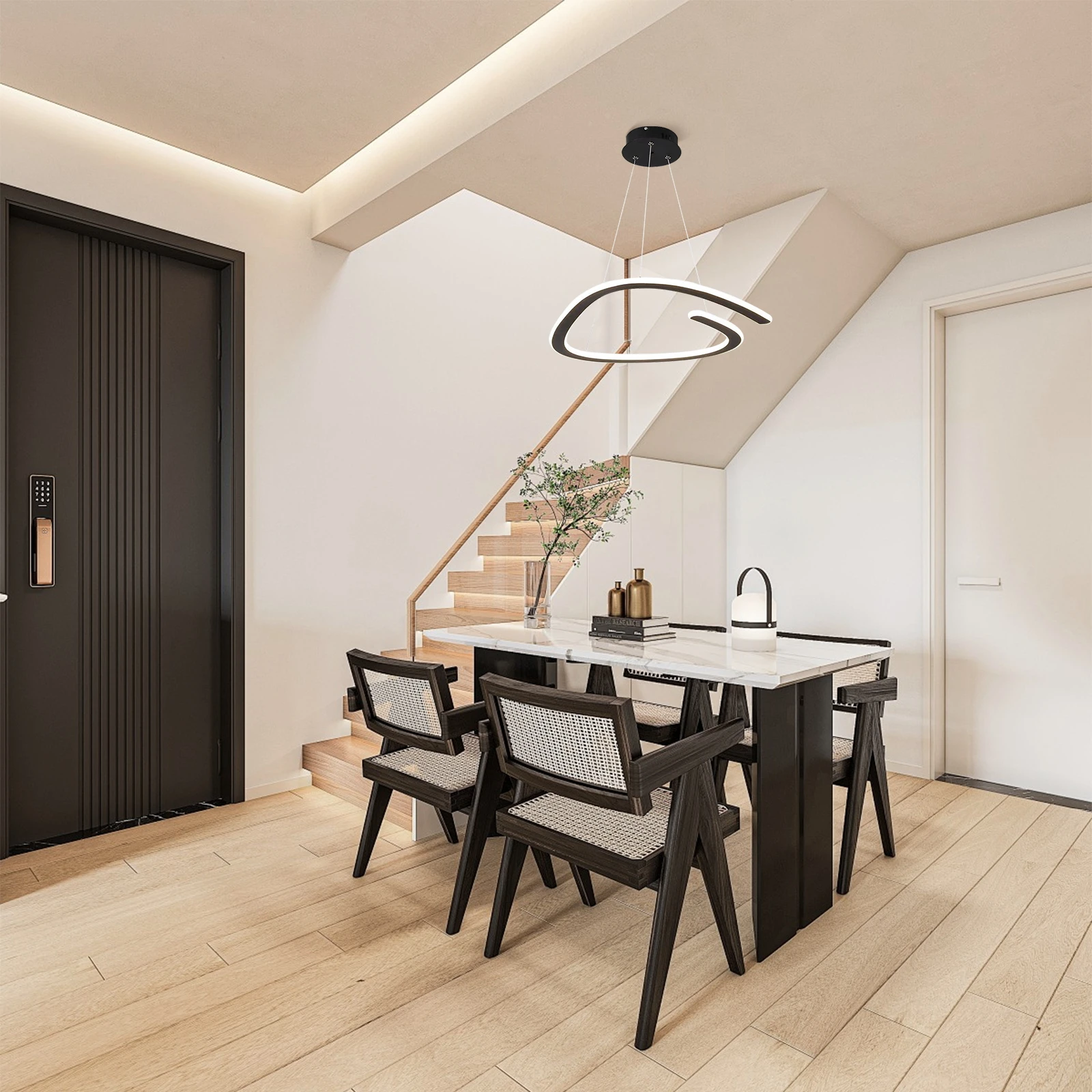 Modern Art Ring LED Pendant Light Ceiling Hanging Light Fixture Height Adjustable for Living Room Bedroom Lighting Fixture