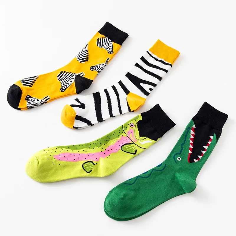 1 Pair Creative New Arrival Fashion Harajuku Kawaii Happy Casual Women Socks Unisex Shark Crocodile Zebra Animal Man Funny Socks