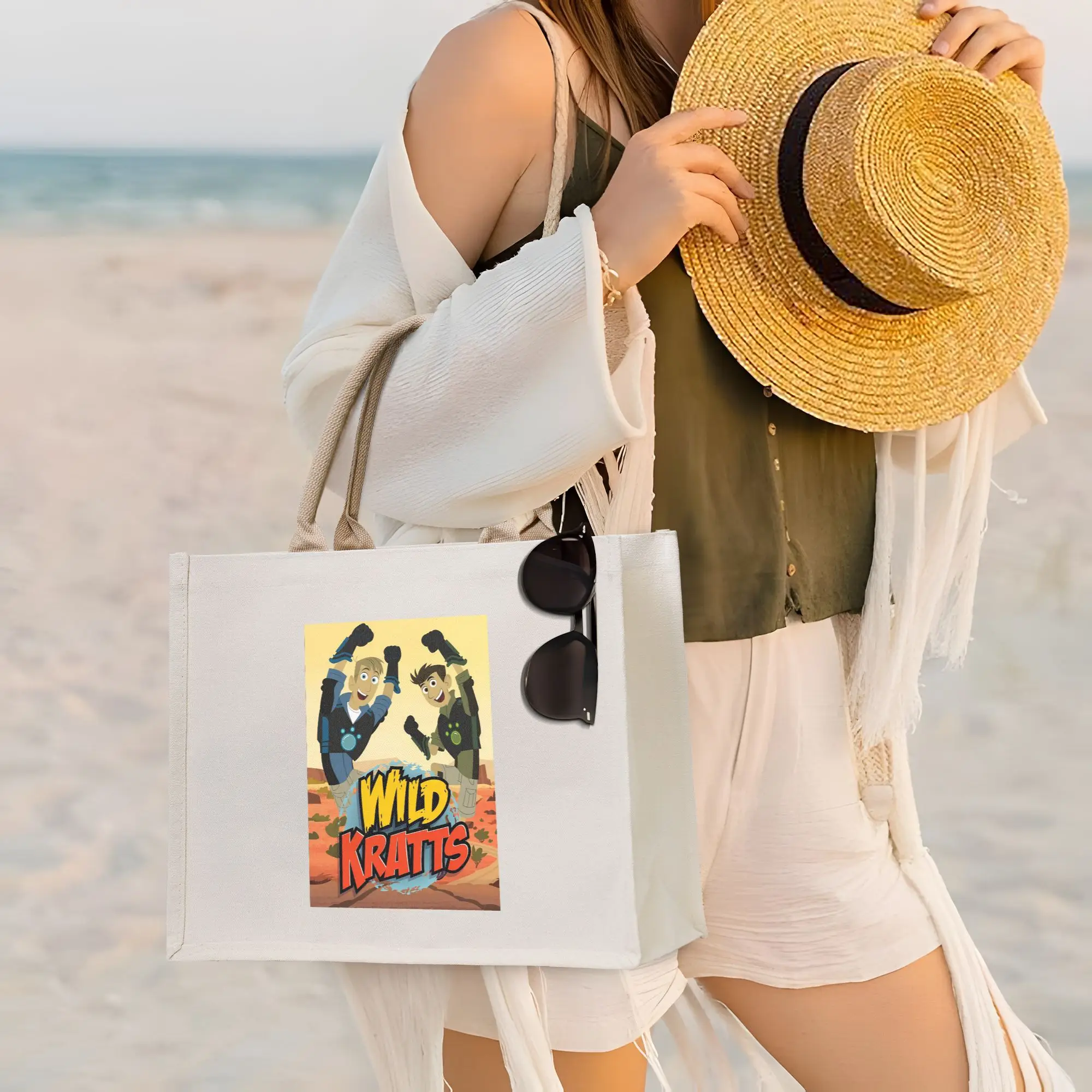 

Сумка-шоппер с логотипом Wild Kratts, холщовая складная сумка-тоут для девочек, дорожная сумка через плечо