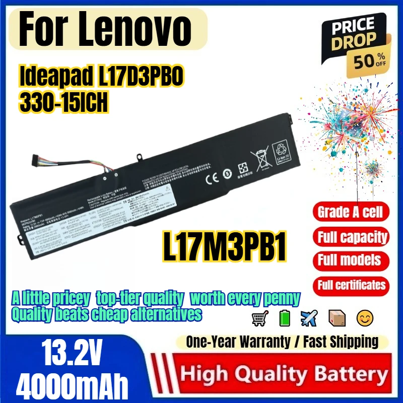 L17M3PB1 for Lenovo Ideapad L17D3PB0 330-15ICH Laptop Battery 0 Cycle High Capacity Battery Replacement Bateria Grade A Cell