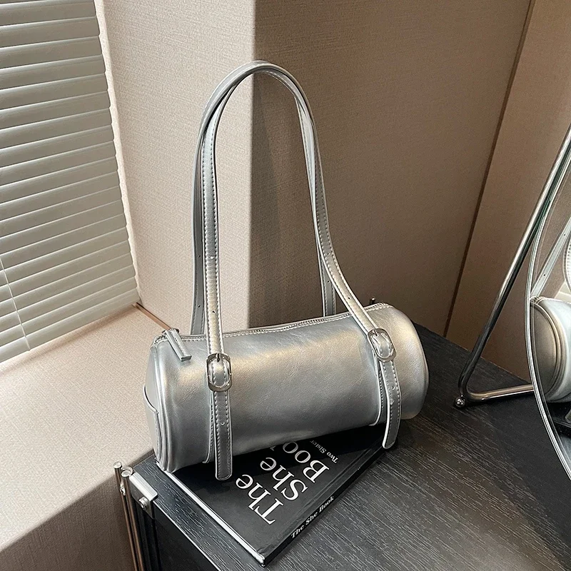 

High Quality Barrel-shaped PU Shoulder Bags Simple Versatile Sense of Luxury Personality Handbags for Women 2025 Fashion New Hot