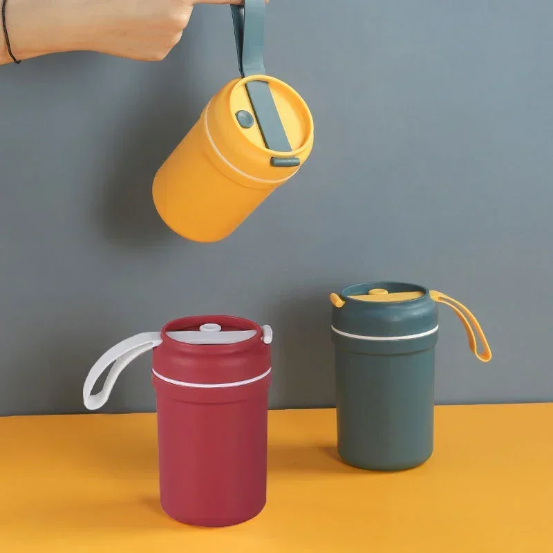 

1Pcs Insulation Bottle Small Portable 330Ml Leakproof Water Bottle with Spoon Straw Rope Design for Office School Picnic Outdoor