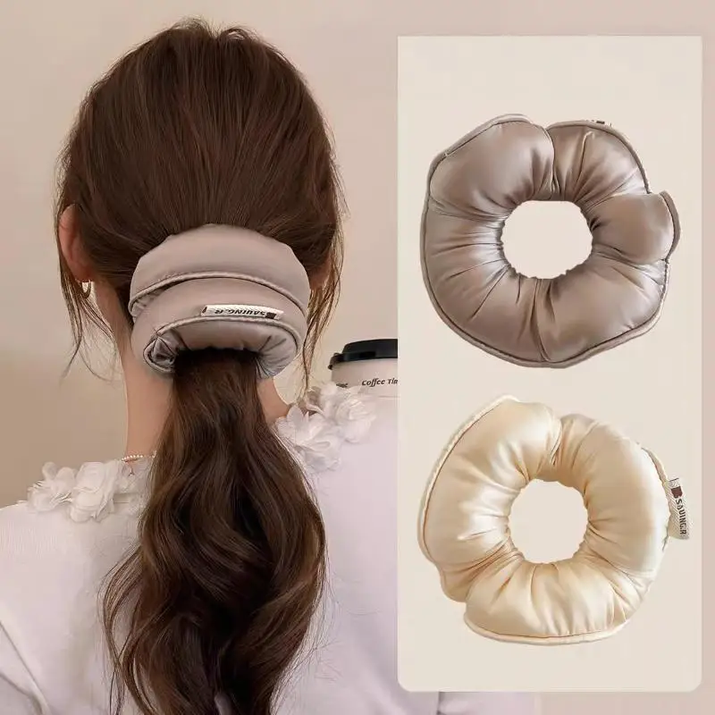 Sponge Sleep Elastic Ponytail Holder Hair Scrunchies For Women Hair Accessories Girls Soft Solid Satin Filled Cotton Big Bands view 4