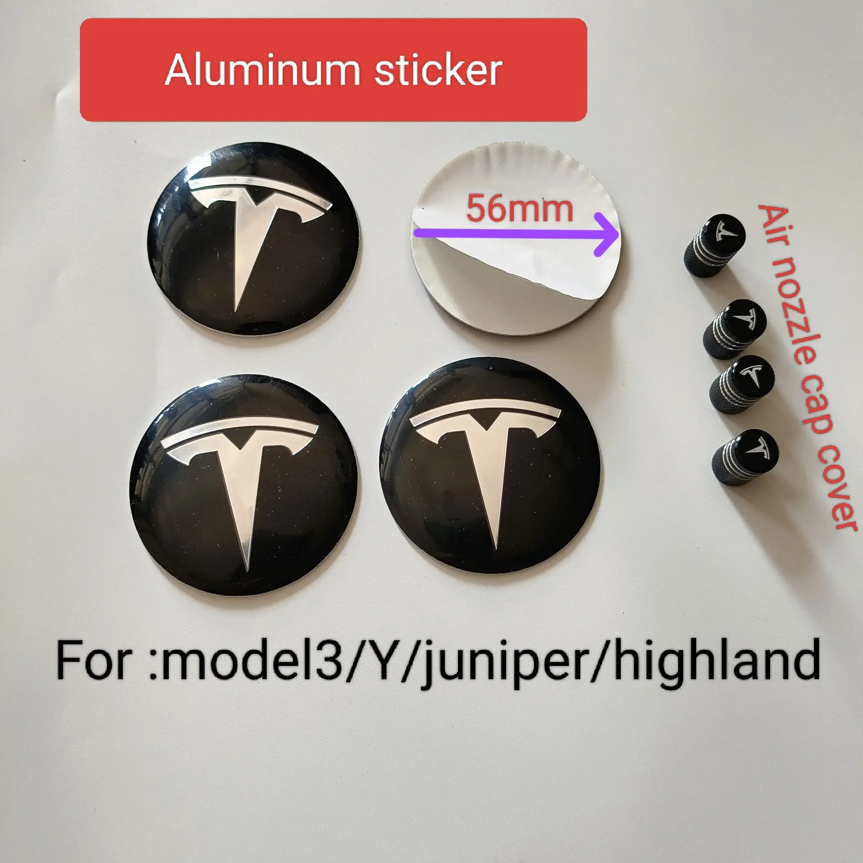 4er-Set 8er-Set 56mm Aufkleberkappen für Tesla Model 3Y S Radnabenkappen Emblem Abzeichen Aufkleber Zubehör Auto-Styling Dekorationen