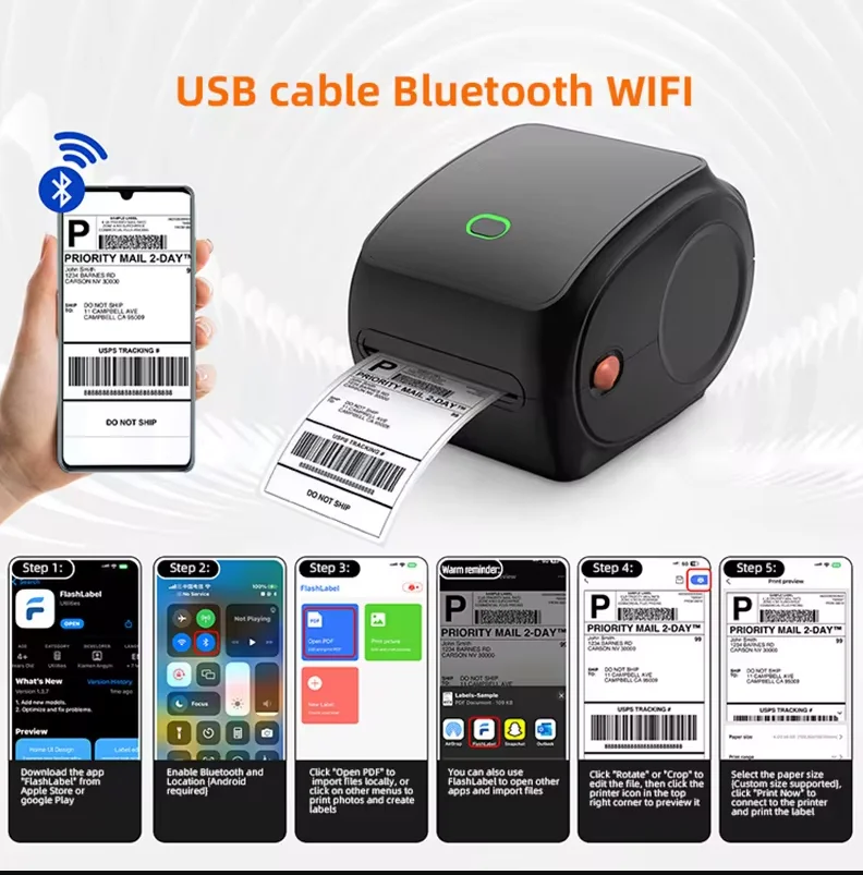 Imagem -05 - Impressora de Etiquetas Térmicas Bluetooth Barcode Making Sticker Usb Compatível com Android Ios Windows Mac os Chromebook 203dpi