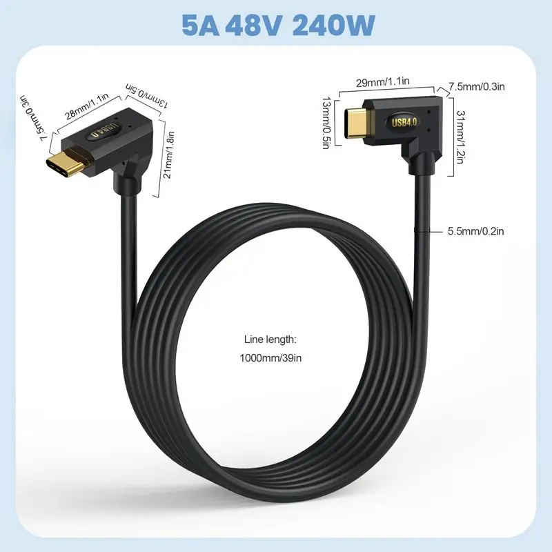 Cabo de dados usb 4.0 tipo-c macho para macho, compatível com thunderbolt 40g, carregamento rápido, cabo de tela 8k pd 240w para telefones celulares