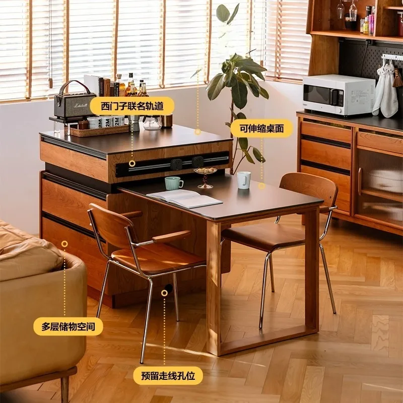 Island table integrated household retractable meal Island cherry wood solid wood versatile
