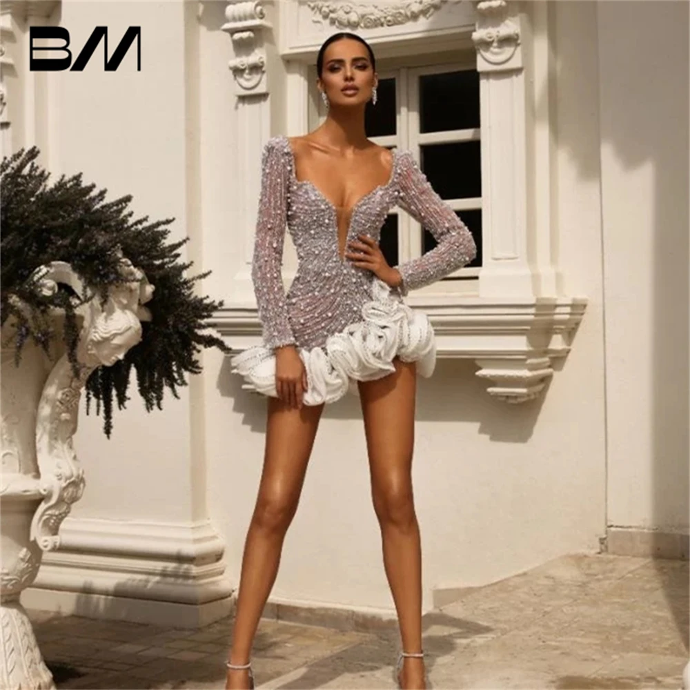 

Summer Sexy Women Prom Dress With Luxury Pearls Beaded Above Knee Supper Mini Party Gown Custom Made Sexy Club Dresses