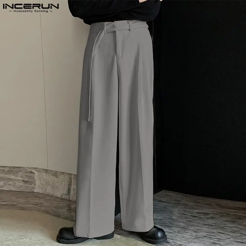 2024 Men Pants Solid Color Joggers Korean Elastic Waist Straight Trousers Men Loose Streetwear Fashion Casual Long Pants INCERUN