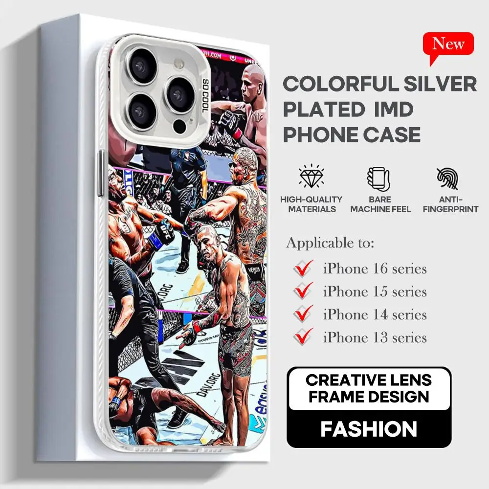 Fighting u-ufc Pereira Phone Case White IMD Colorful Silver Suitable soft case for iPhone 16 15 14 13 12 11 XS Pro Max