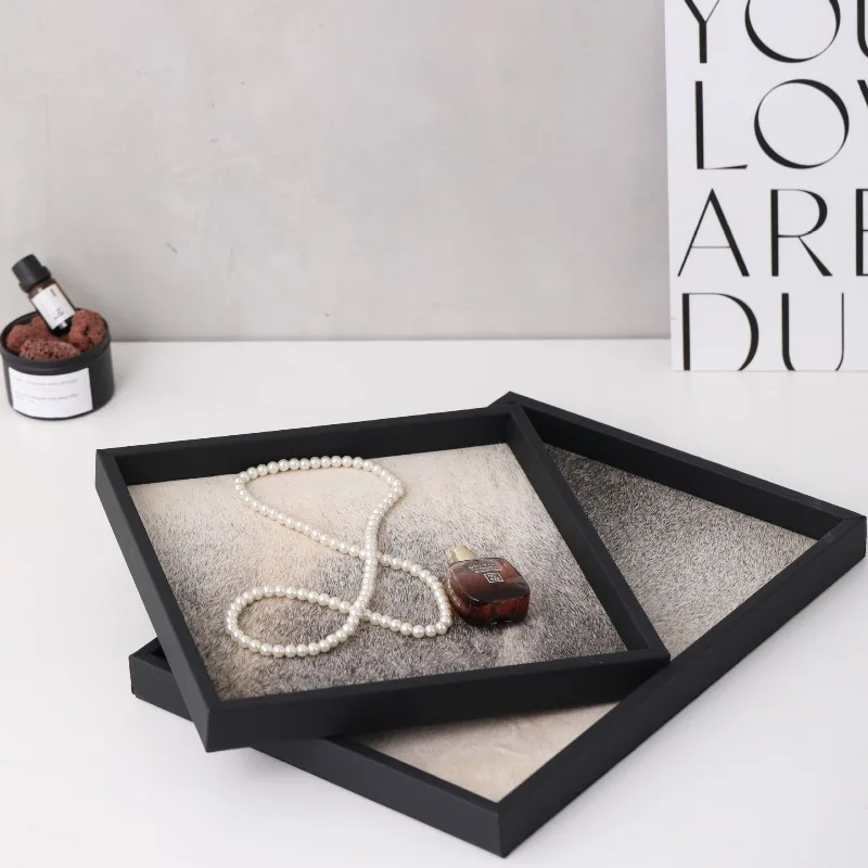 Light Luxury Gray Horsehair Tray, Modern Nordic Simple Storage & Aromatherapy Decor Tray for Model Room Living Dining Room