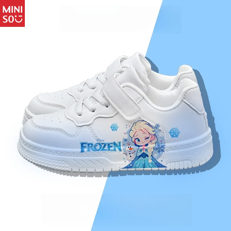 Chaussures d'école Disney Frozen Elsa pour filles, baskets mignonnes en Velcro avec semelle souple pour enfants