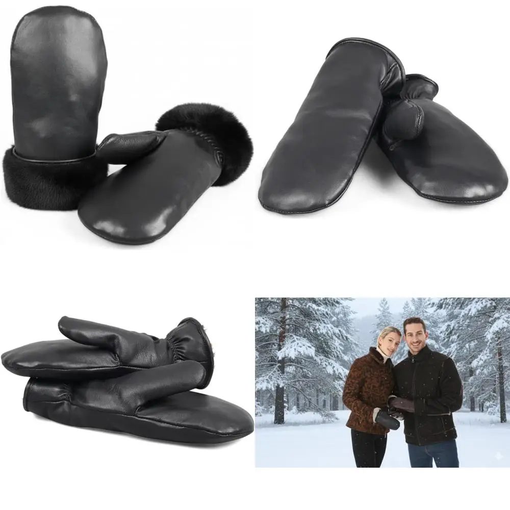 

Waterproof Unisex Sheepskin Mittens with Shearling Lining for Cold Weather Winter Wear