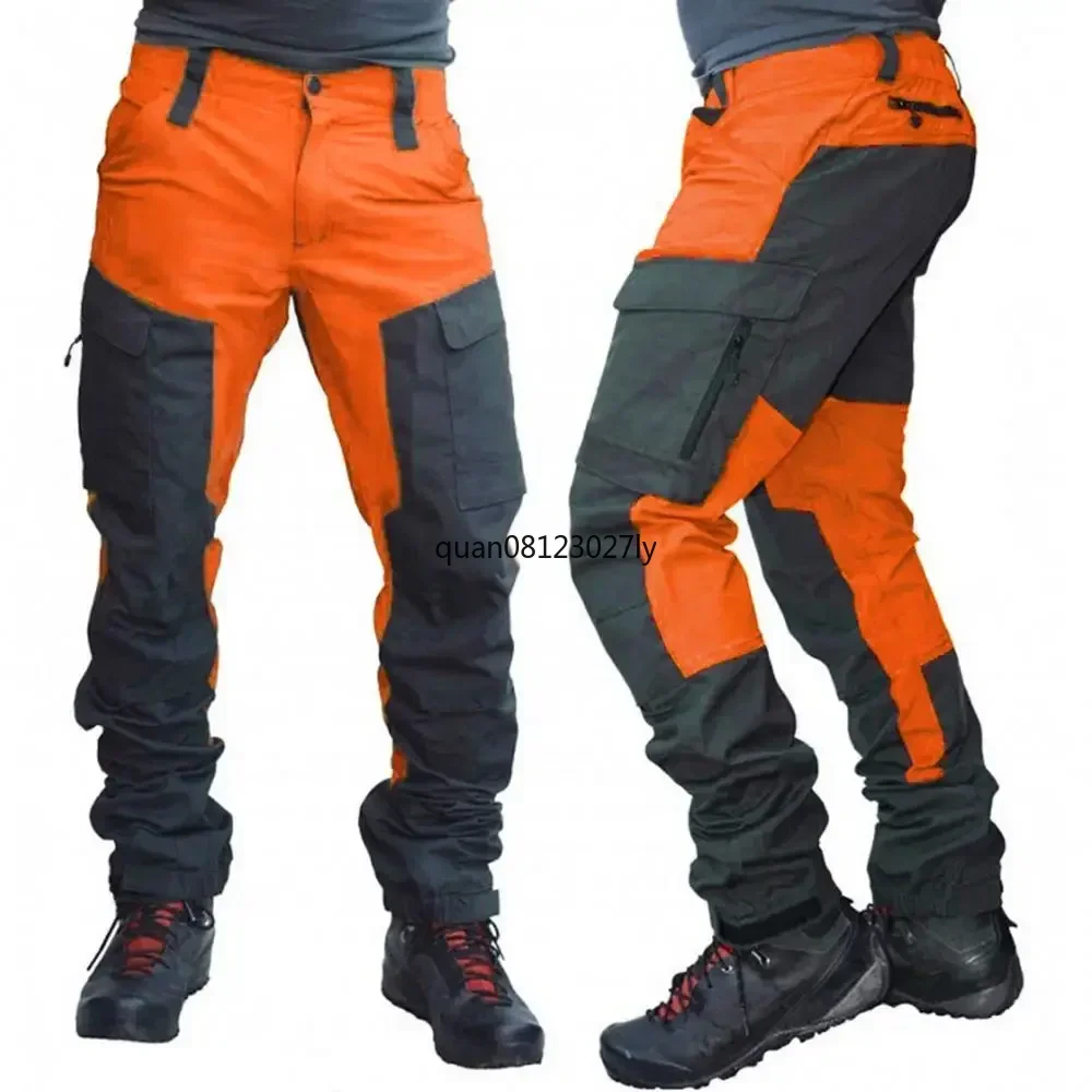 Waterproof Cargo Pants Men Summer Long Work Trousers Male Outdoor Color Block Multi Pockets Sports Camping Fishing Pant