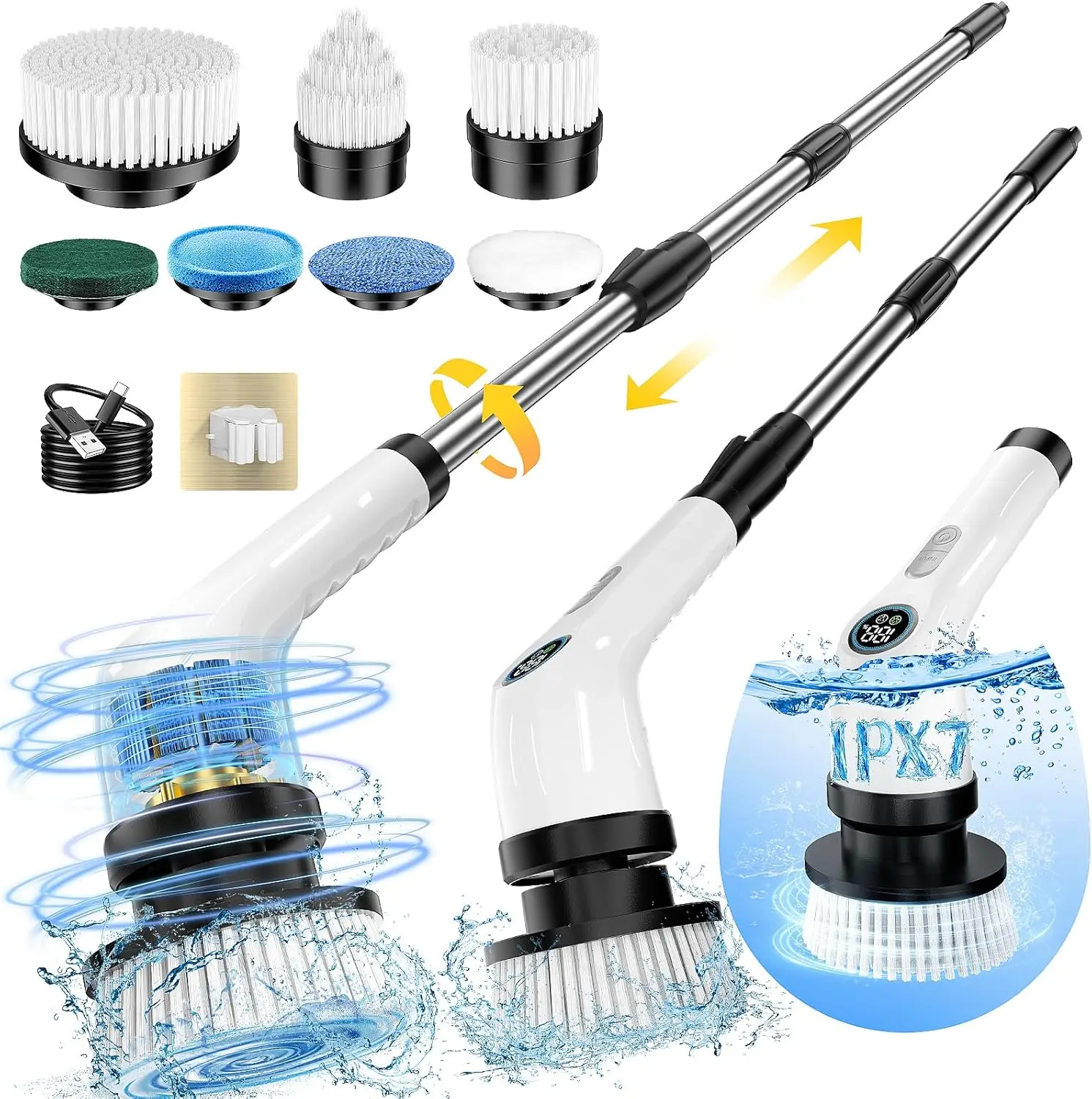 

Full-Body IPX7 Waterproof Cordless Power Cleaning Brush with Adjustable Extension Handle