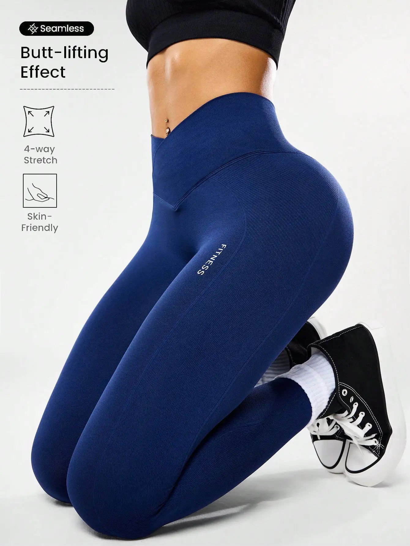 Bestseller: Damen-Leggings mit hoher Taille, Bauchkontrolle, Pfirsich-Po-Effekt, V-Rücken, atmungsaktiv, schnelltrocknend und formend für Laufen und Fitness – Detail 21