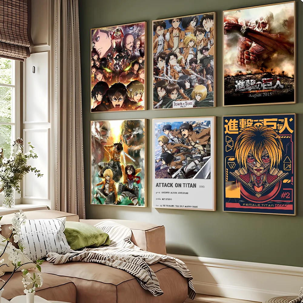 Attack On Titan Vintage Posters Sticky Retro Kraft Paper Sticker DIY Room Bar Cafe Kawaii Room Decor