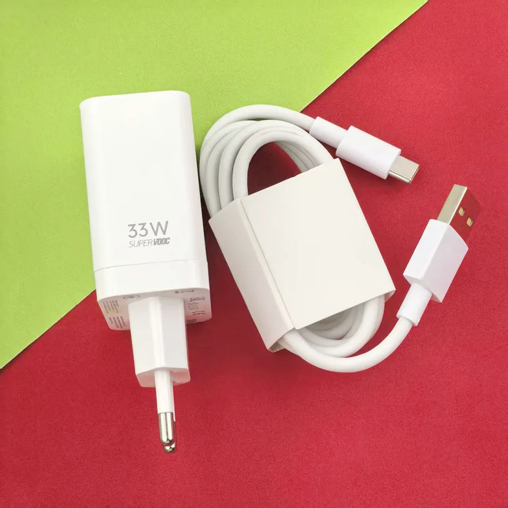 33W OPPO EU Supervooc Fast Charging Adapter 1M USB Type C Cable For OPPO A97 A96 A95 A78 A1s A2 Reno 13 12 11 10 8 7SE Lite K12X