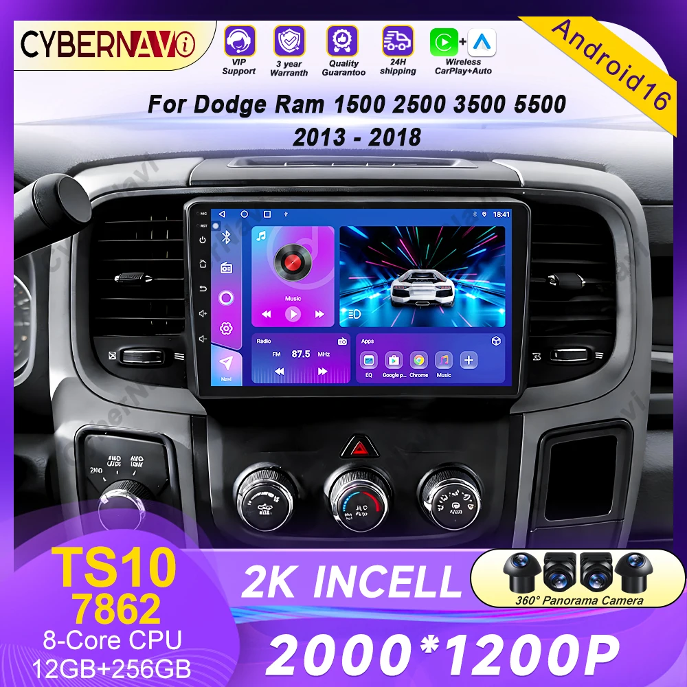 

Автомагнитола Android для Dodge Ram 1500 2500 3500 2013-2018, мультимедийный видеомонитор с GPS-навигацией, Bluetooth и DSP