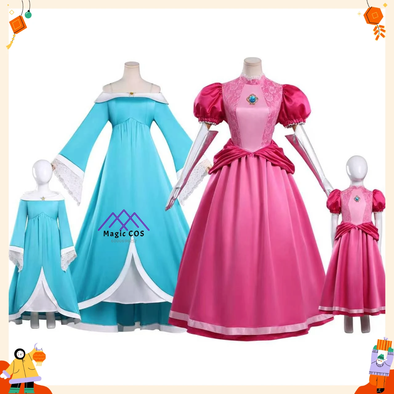 

Movie Character Cosplay Costume Anime Rosalina and Princess Peach Role Playing Pink Blue Dress for Women Adult/kids Comic Con