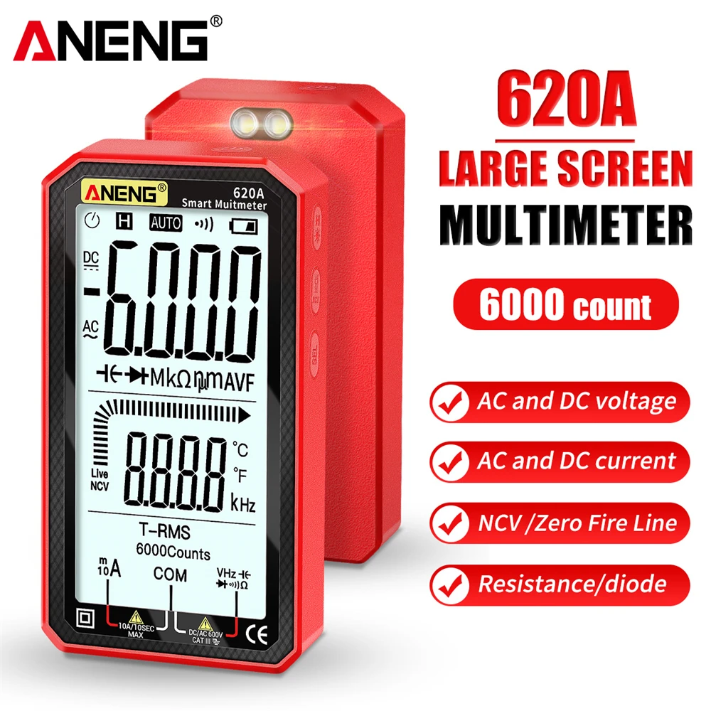 ANENG 620A 6000 Counts Digital Smart Multimeter Transistor Testers True RMS Auto Electrical Capacitance Meter Temp Resistance